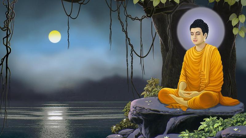 Buddha-Gemälde meditierend unter Baum