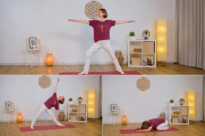 Silvia in 3 verschiedenen Yogaposen