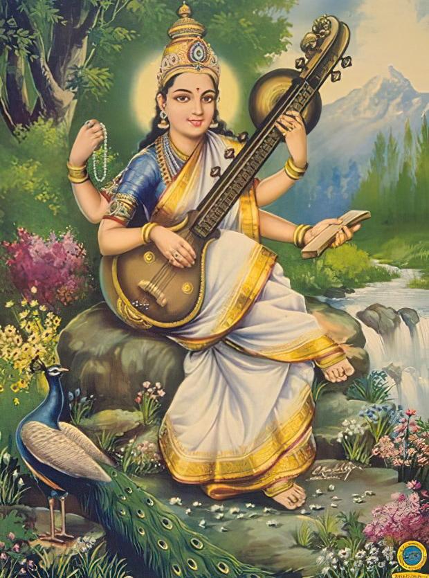 Saraswati mit Pfau 
