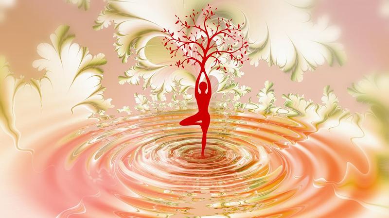Yoga Baum stilisiert mit Wasser und Fraktal
