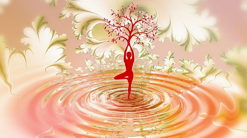 Yoga Baum stilisiert mit Wasser und Fraktal