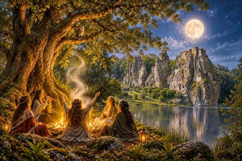 Vollmond und Baum-Mystik an den Externsteinen