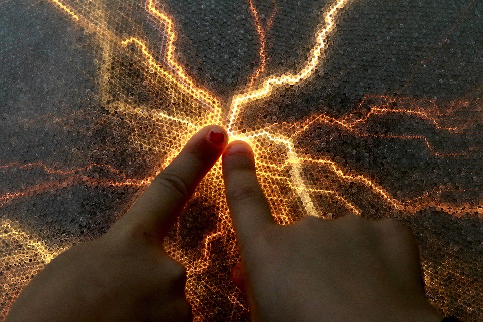 zwei Finger drücken auf einen Punkt und Blitze erscheinen als Symbol für die Ayurvedische Marmamassage