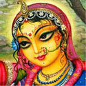 Radha (Sanskrit, f., राधा, Rādhā), die ewige Gefährtin und Geliebte Krishnas.